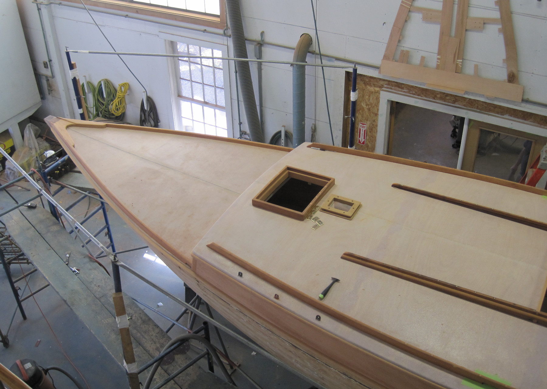 Wooden Boat Restoration - Kestrel - An overall view of the house and deck work.